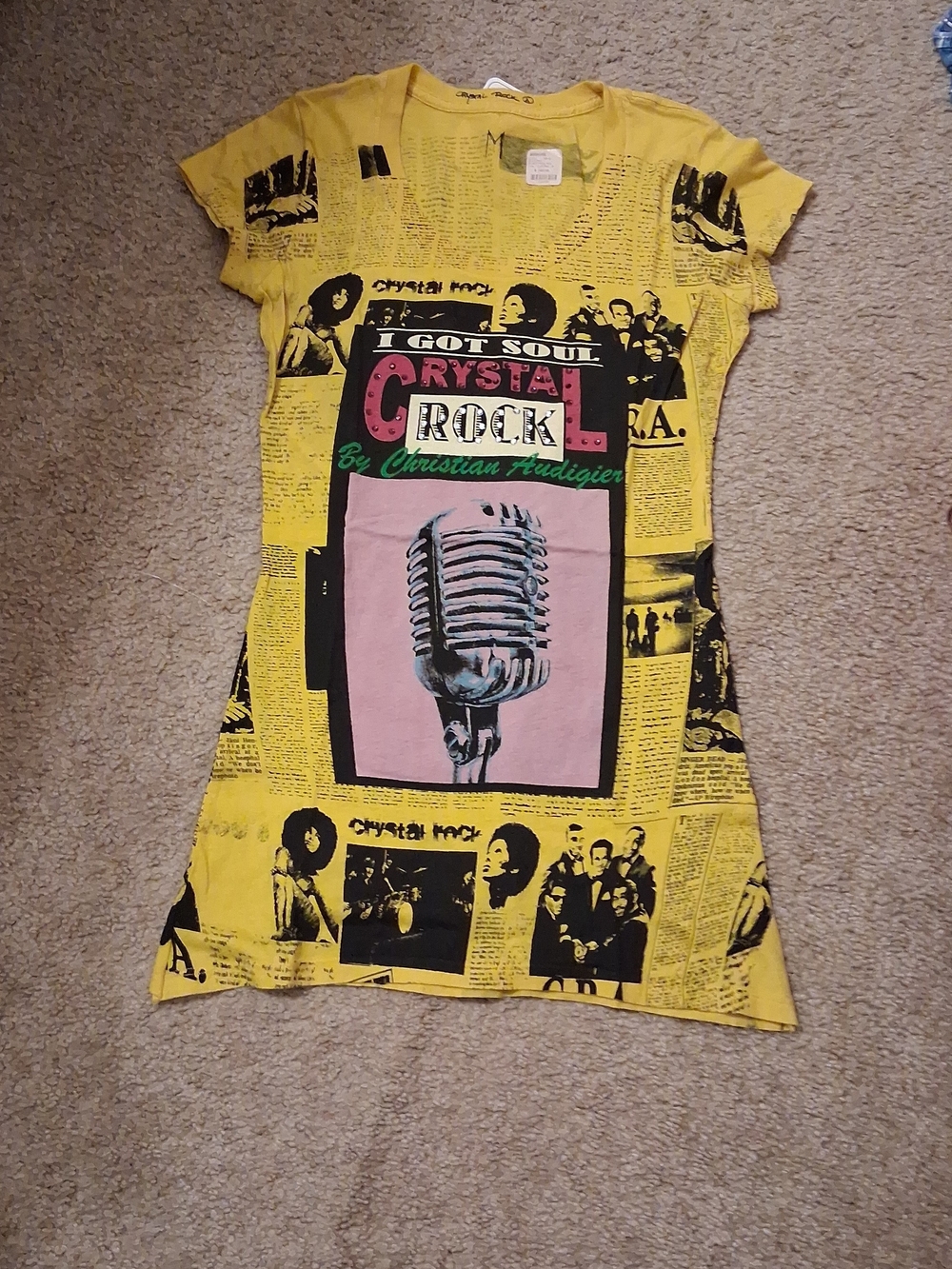 Christian Audigier Yellow Graphic 'I Got Soul' Tee Dress